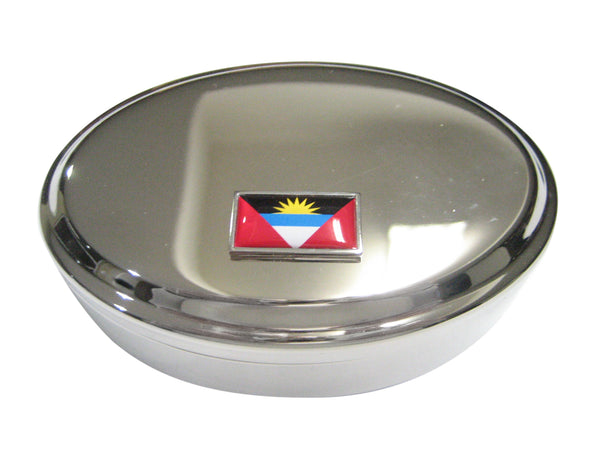 Thin Bordered Antigua and Barbuda Flag Oval Trinket Jewelry Box