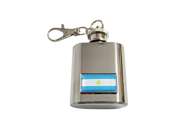 Thin Bordered Argentina Flag Pendant 1 Oz. Stainless Steel Key Chain Flask
