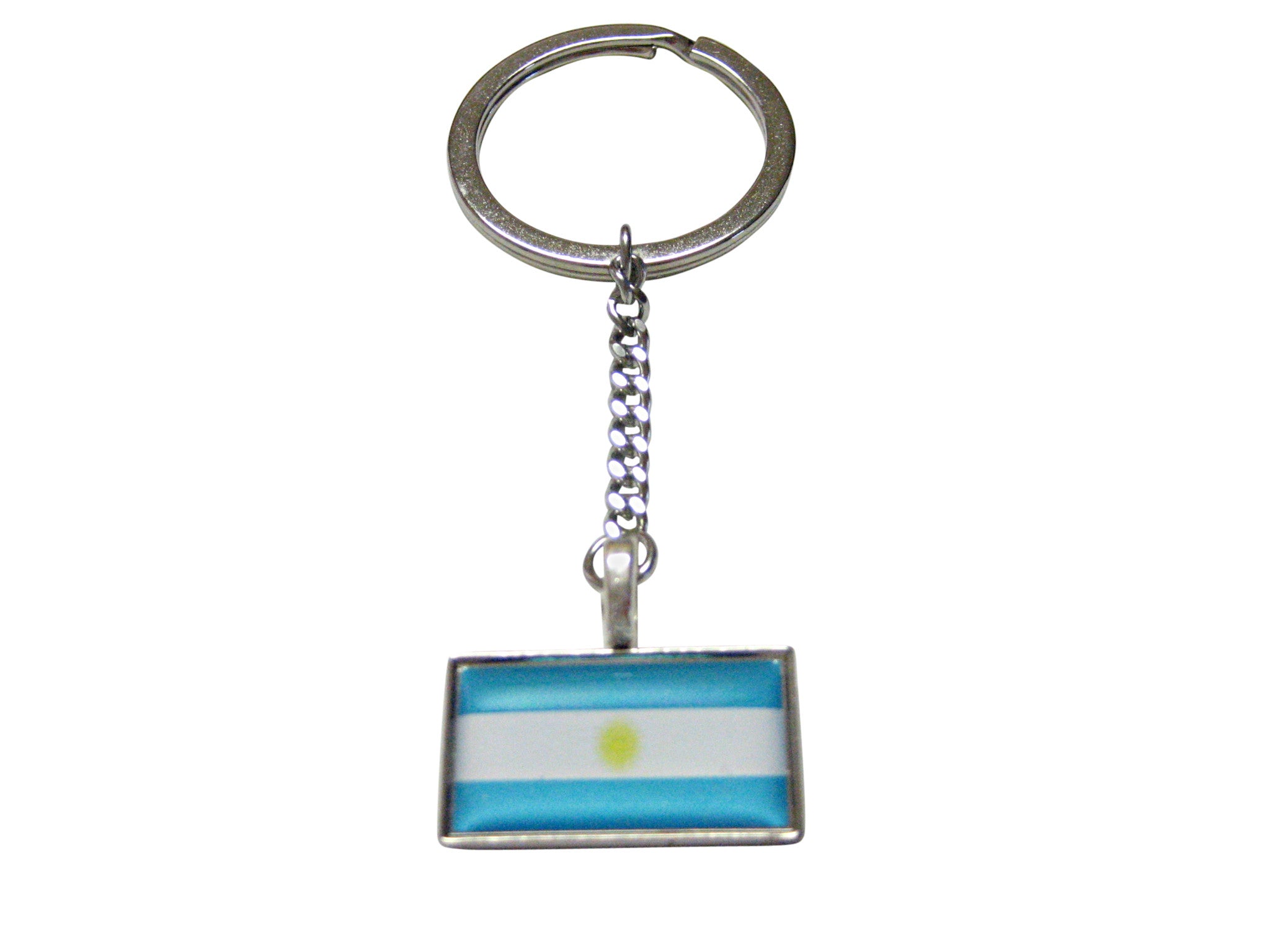 Thin Bordered Argentina Flag Pendant Keychain