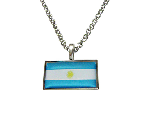 Thin Bordered Argentina Flag Pendant Necklace