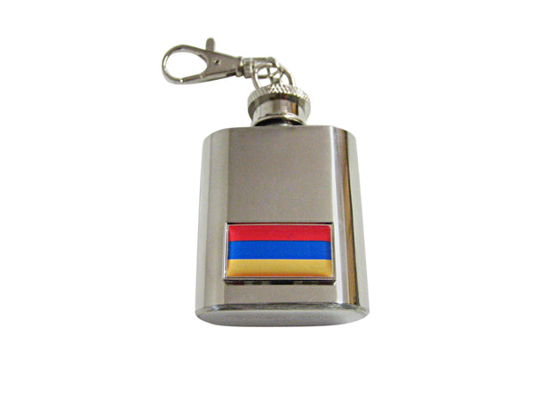 Thin Bordered Armenia Flag Pendant 1 Oz. Stainless Steel Key Chain Flask