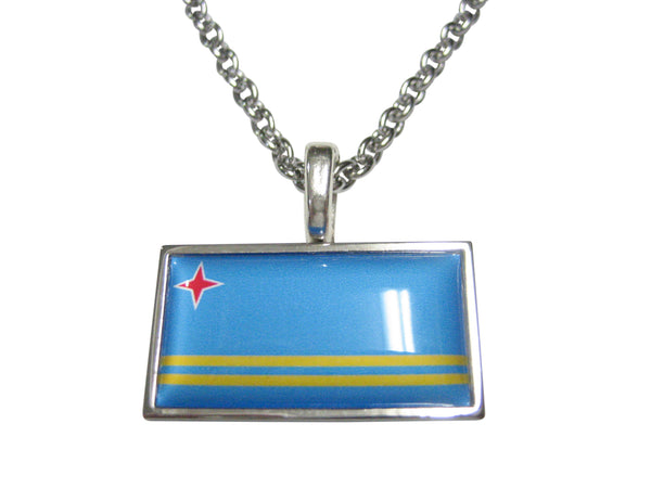 Thin Bordered Aruba Flag Pendant Necklace
