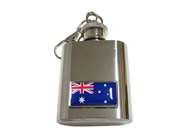 Thin Bordered Australia Flag Pendant 1 Oz. Stainless Steel Key Chain Flask