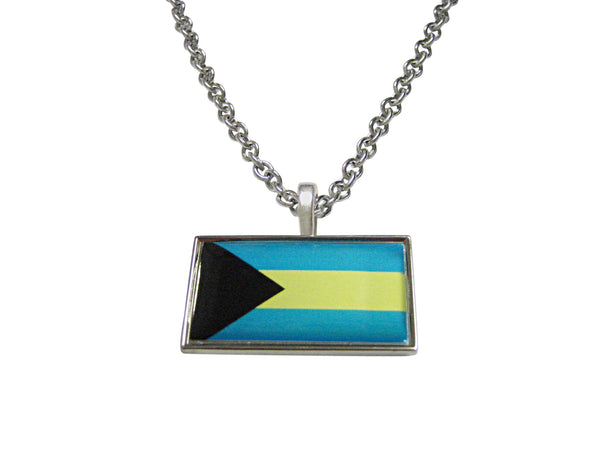 Thin Bordered Bahamas Flag Pendant Necklace