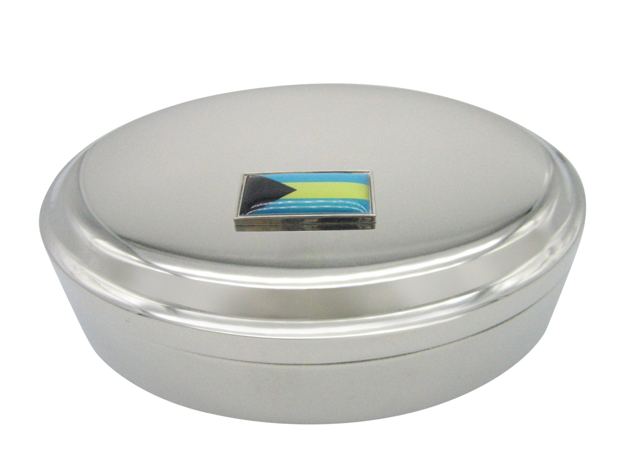 Thin Bordered Bahamas Flag Pendant Oval Trinket Jewelry Box