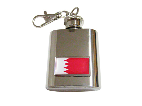 Thin Bordered Bahrain Flag Pendant 1 Oz. Stainless Steel Key Chain Flask