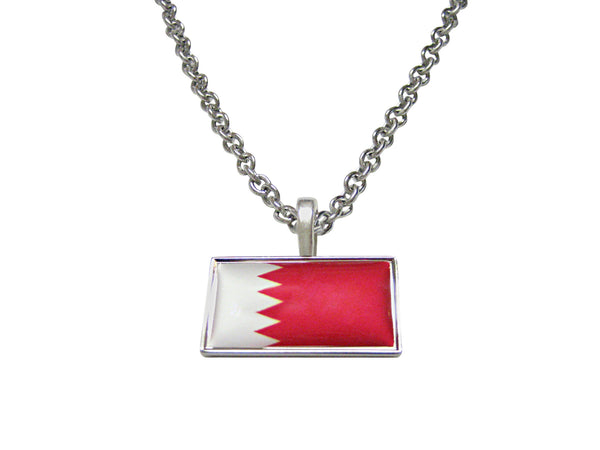 Thin Bordered Bahrain Flag Pendant Necklace
