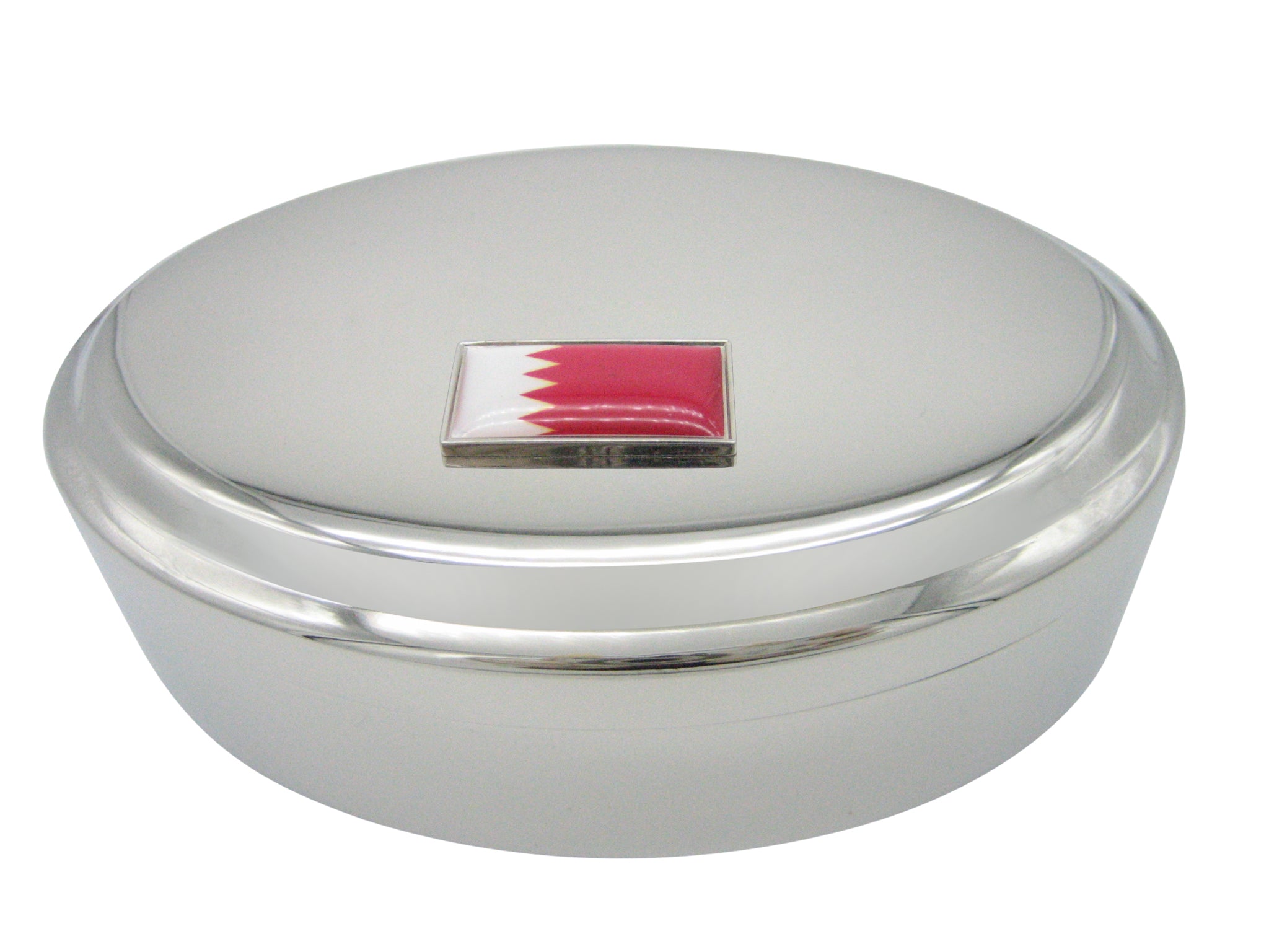 Thin Bordered Bahrain Flag Pendant Oval Trinket Jewelry Box