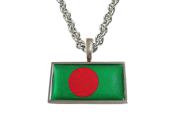 Thin Bordered Bangladesh Flag Pendant Necklace