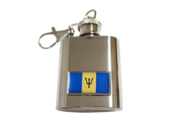 Thin Bordered Barbados Flag Pendant 1 Oz. Stainless Steel Key Chain Flask