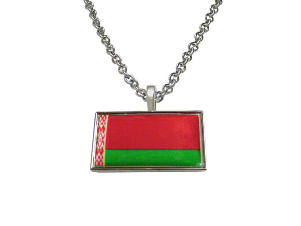 Thin Bordered Belarus Flag Pendant Necklace