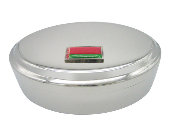 Thin Bordered Belarus Flag Pendant Oval Trinket Jewelry Box