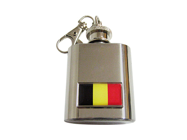 Thin Bordered Belgium Flag Pendant 1 Oz. Stainless Steel Key Chain Flask