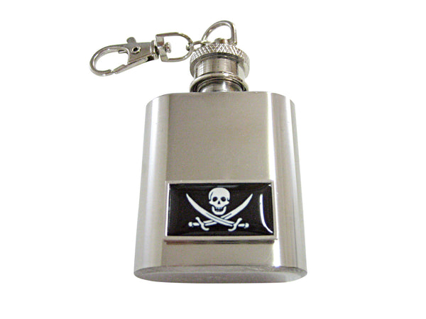 Thin Bordered Black Pirate Skull 1 Oz. Stainless Steel Key Chain Flask
