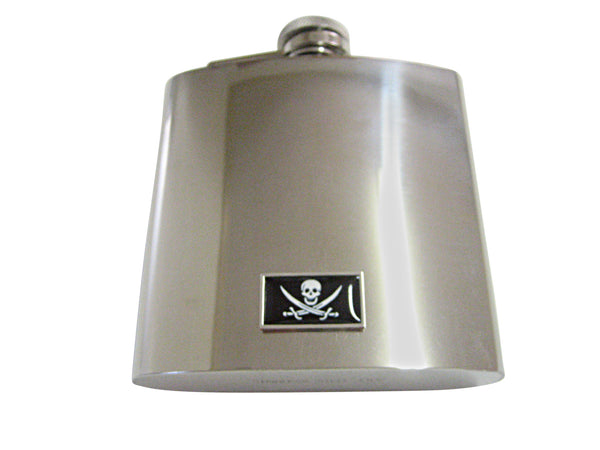 Thin Bordered Black Pirate Skull 6 Oz. Stainless Steel Flask