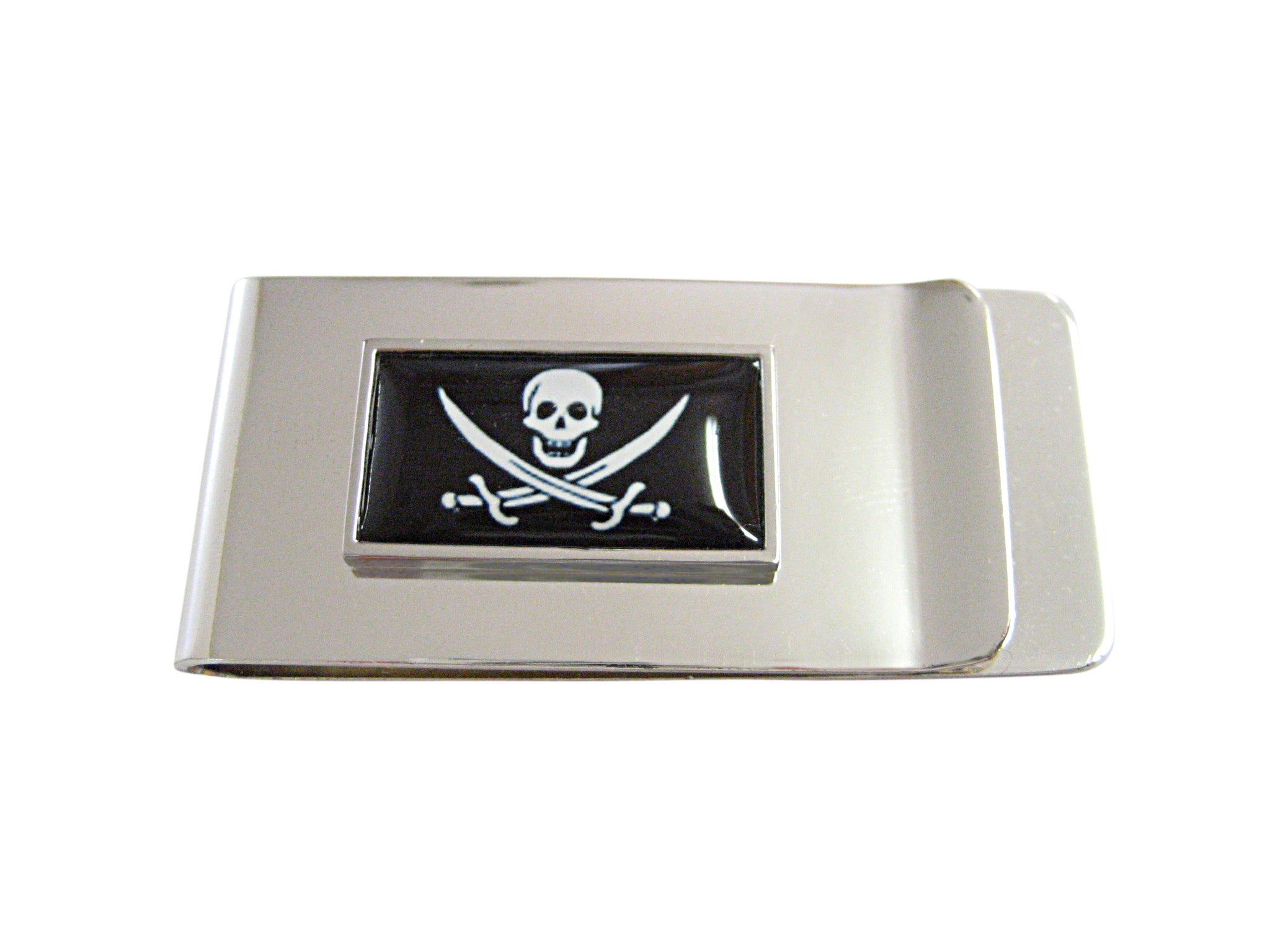 Thin Bordered Black Pirate Skull Money Clip