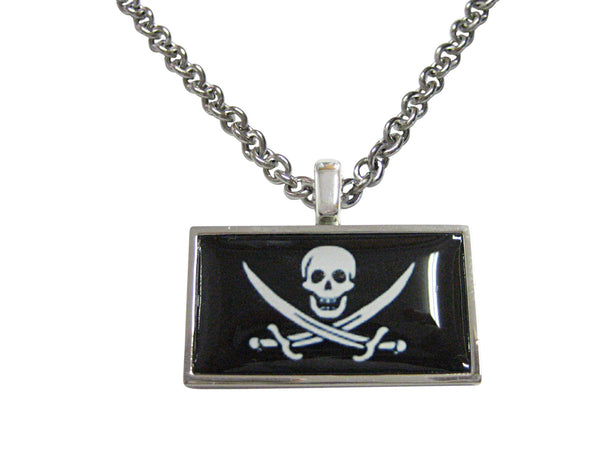 Thin Bordered Black Pirate Skull Pendant Necklace