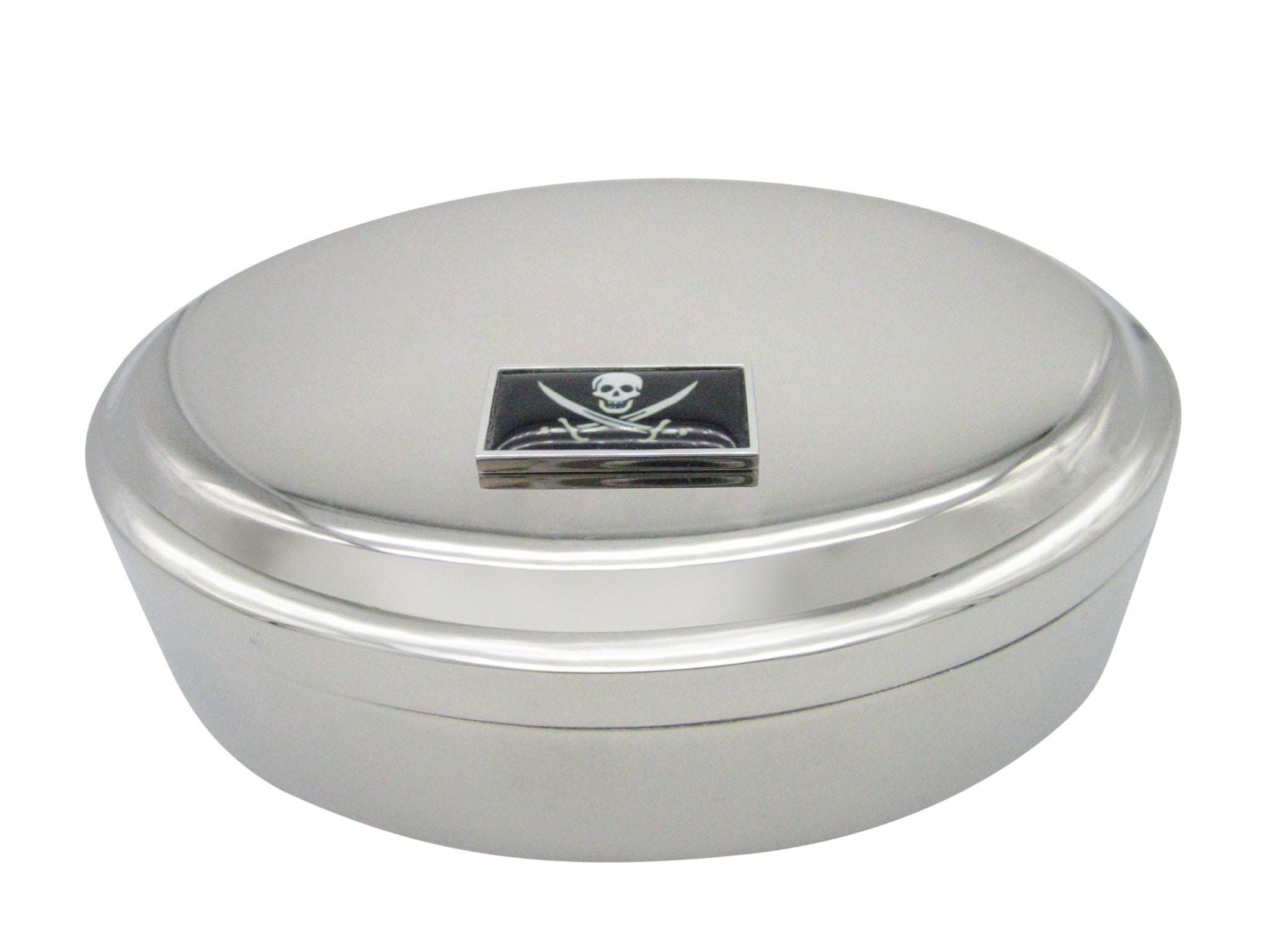 Thin Bordered Black Pirate Skull Pendant Oval Trinket Jewelry Box