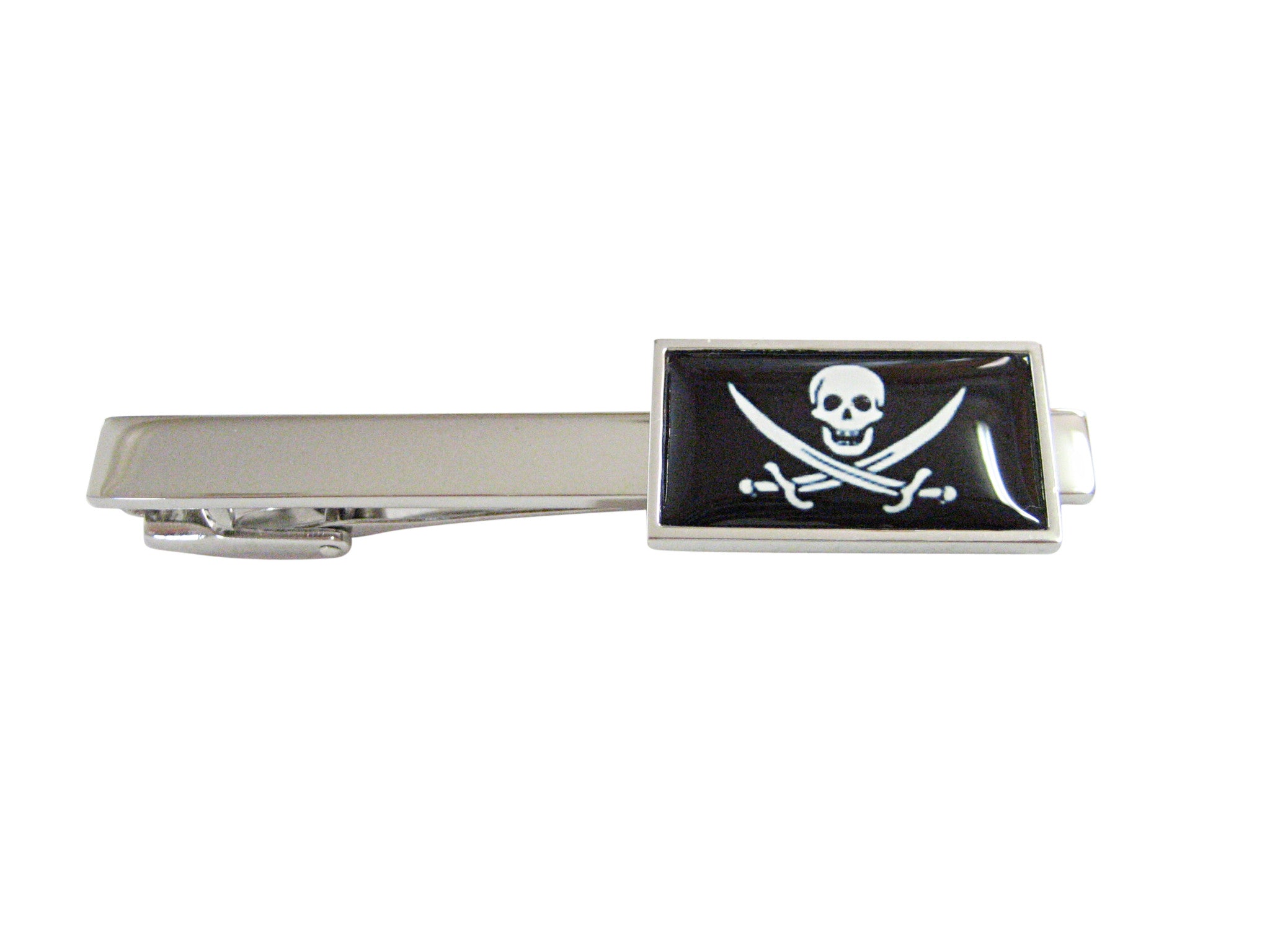 Thin Bordered Black Pirate Skull Square Tie Clip