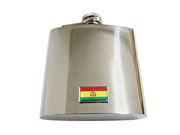 Thin Bordered Bolivia Flag Pendant 6 Oz. Stainless Steel Flask