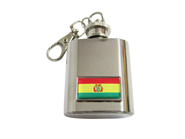 Thin Bordered Bolivia Flag Pendant 1 Oz. Stainless Steel Key Chain Flask