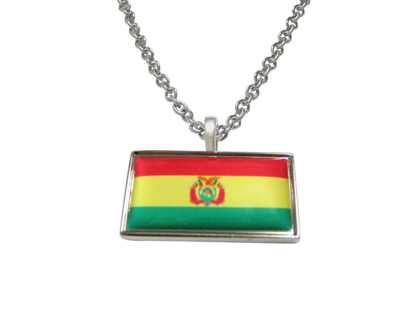 Thin Bordered Bolivia Flag Pendant Necklace