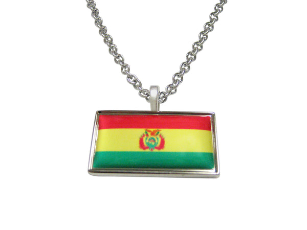Thin Bordered Bolivia Flag Pendant Necklace