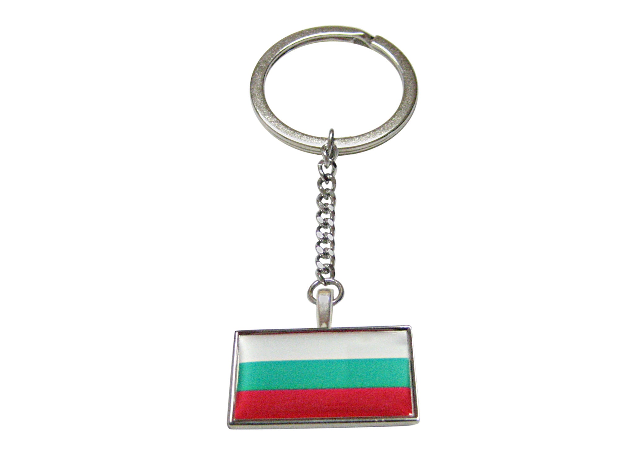 Thin Bordered Bulgaria Flag Pendant Keychain