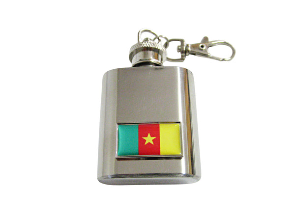 Thin Bordered Cameroon Flag Pendant 1 Oz. Stainless Steel Key Chain Flask