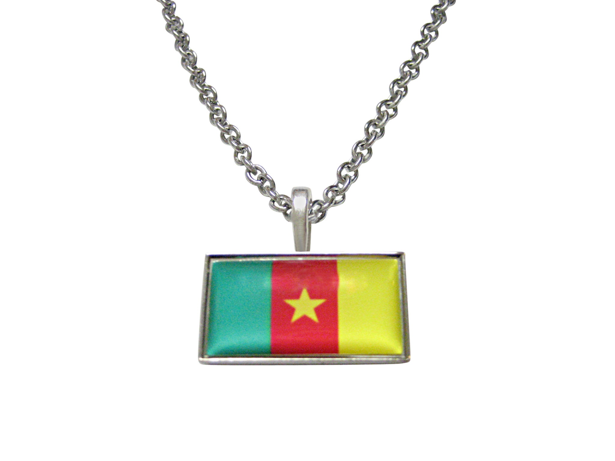 Thin Bordered Cameroon Flag Pendant Necklace