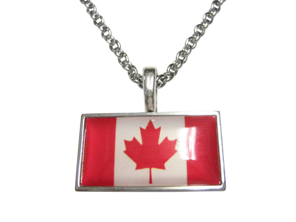 Thin Bordered Canada Flag Pendant Necklace