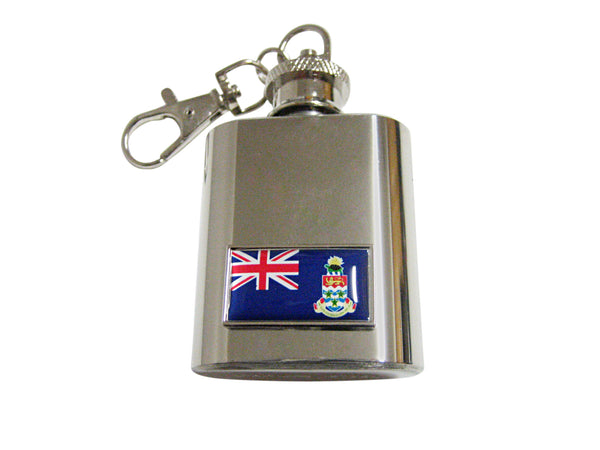 Thin Bordered Cayman Islands Flag Pendant 1 Oz. Stainless Steel Key Chain Flask