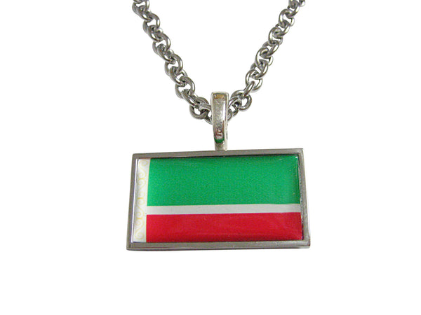 Thin Bordered Chechnya Flag Pendant Necklace