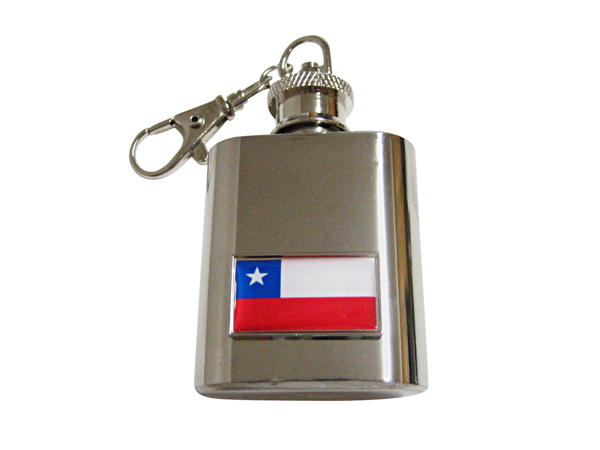 Thin Bordered Chile Flag Pendant 1 Oz. Stainless Steel Key Chain Flask