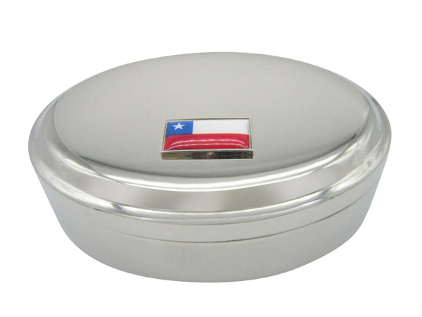 Thin Bordered Chile Flag Pendant Oval Trinket Jewelry Box