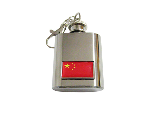 Thin Bordered China Flag Pendant 1 Oz. Stainless Steel Key Chain Flask