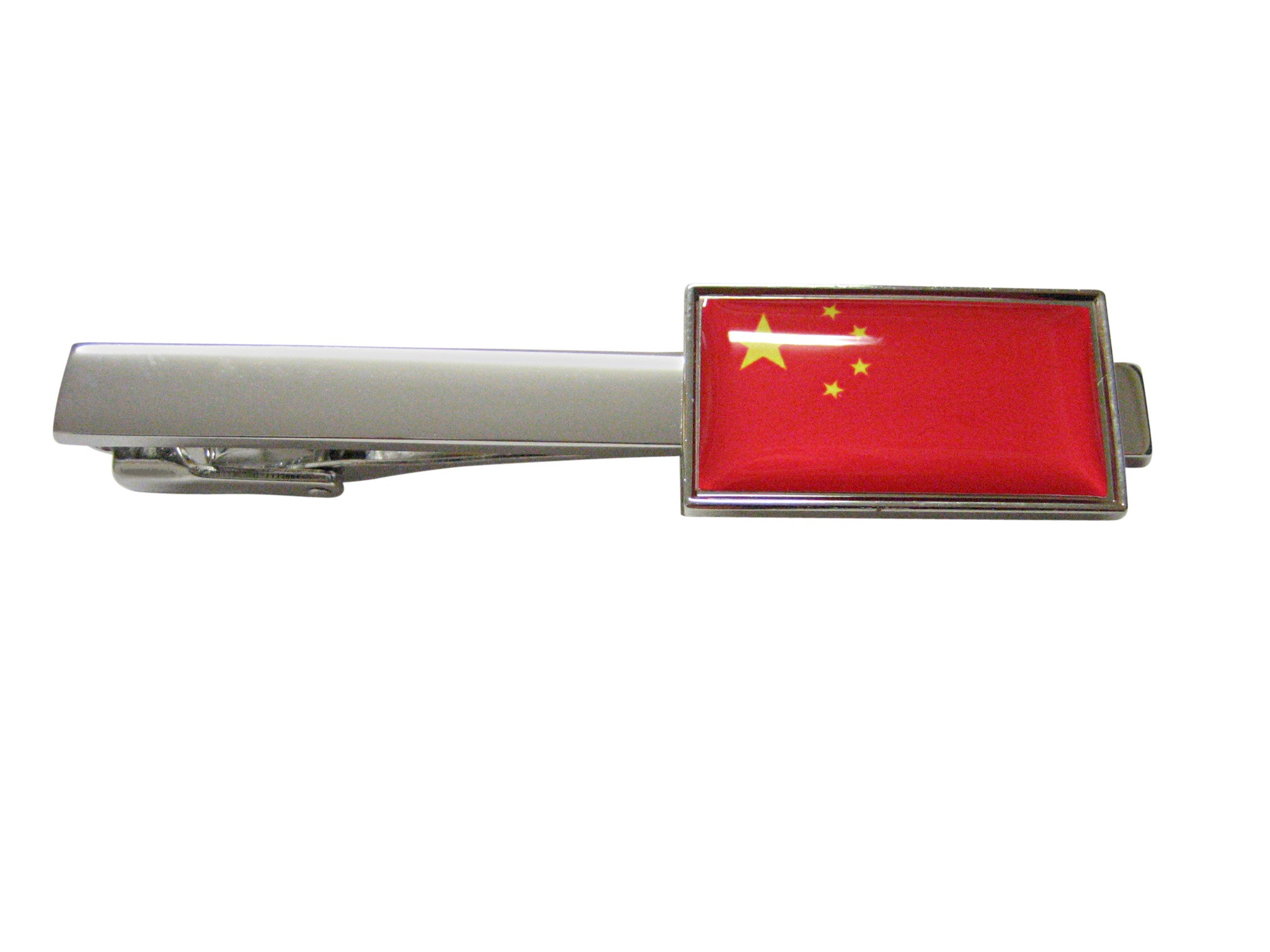 Thin Bordered China Flag Square Tie Clip
