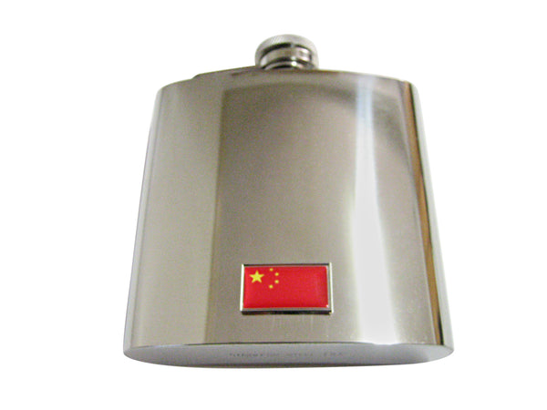 Thin Bordered China Flag Pendant 6 Oz. Stainless Steel Flask