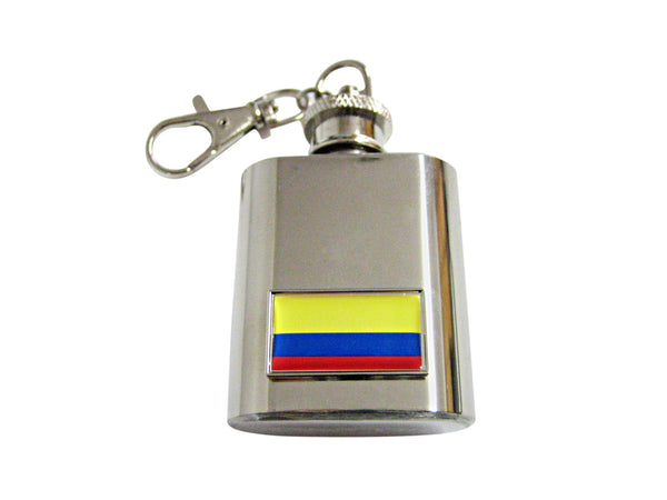 Thin Bordered Colombia Flag Pendant 1 Oz. Stainless Steel Key Chain Flask