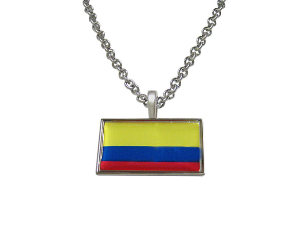 Thin Bordered Colombia Flag Pendant Necklace