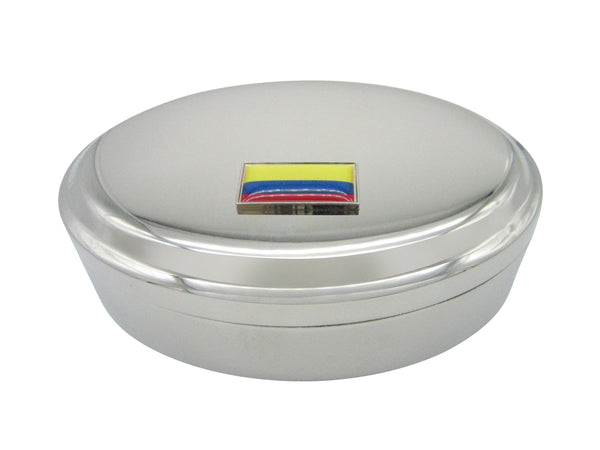 Thin Bordered Colombia Flag Pendant Oval Trinket Jewelry Box