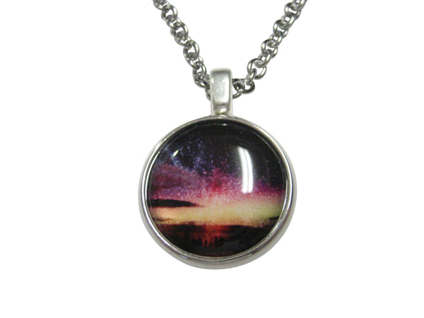 Thin Bordered Colorful Deep Space Gas Nebula Pendant Necklace