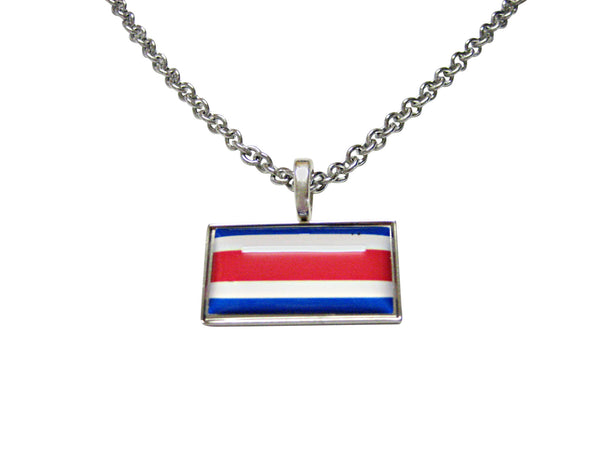 Thin Bordered Costa Rica Flag Pendant Necklace