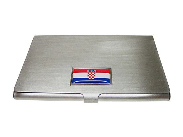 Thin Bordered Croatia Flag Pendant Business Card Holder