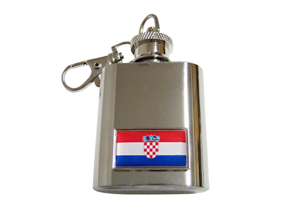 Thin Bordered Croatia Flag Pendant 1 Oz. Stainless Steel Key Chain Flask