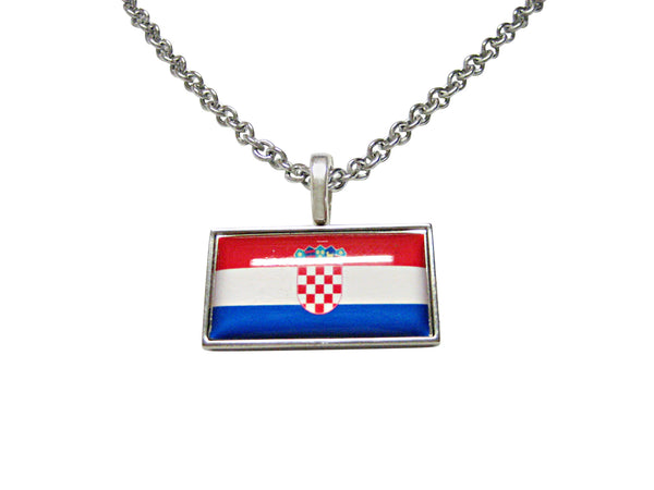 Thin Bordered Croatia Flag Pendant Necklace