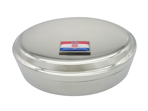Thin Bordered Croatia Flag Pendant Oval Trinket Jewelry Box