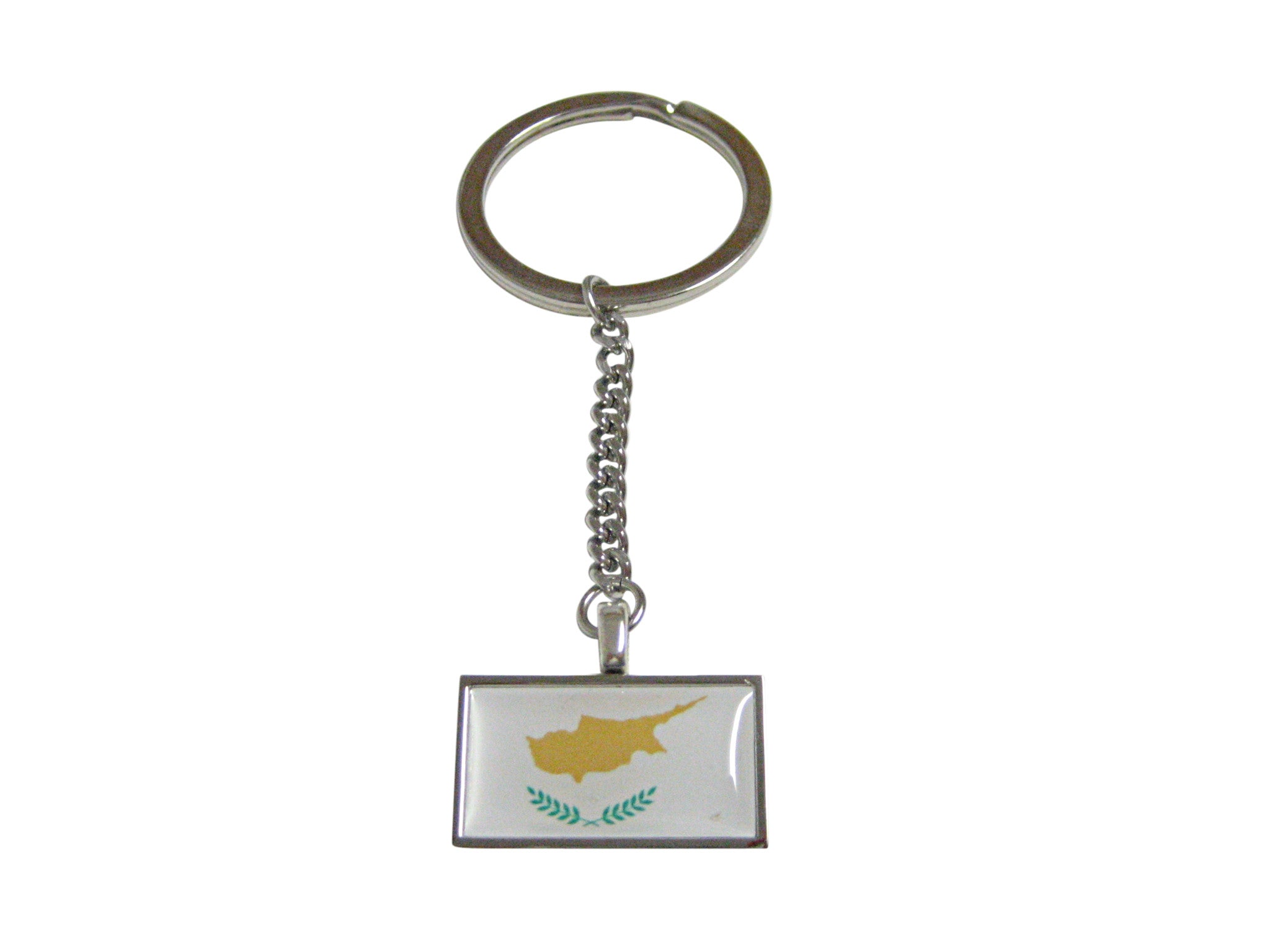 Thin Bordered Cyprus Flag Pendant Keychain