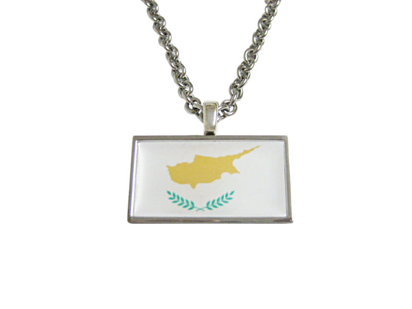 Thin Bordered Cyprus Flag Pendant Necklace