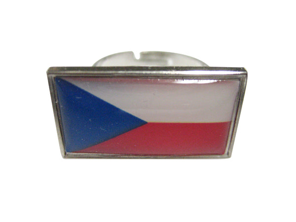 Thin Bordered Czech Republic Czechia Flag Adjustable Size Fashion Ring